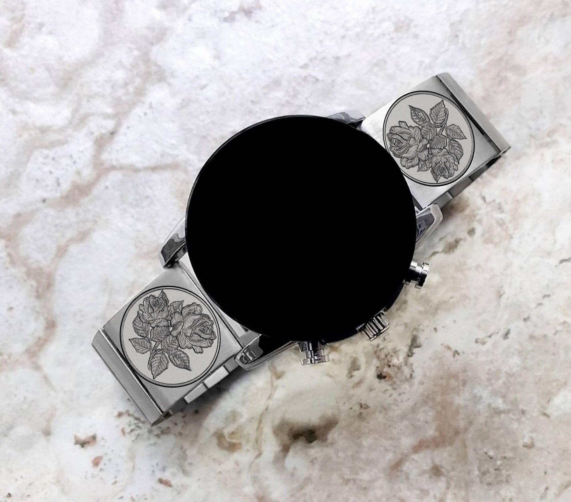 Roses Floral Engraved Band Compatible with Garmin Forerunner 745 265 255 Venu 3 2 Vivoactive 4 Darth Vader First Avenger St Steel Strap RS1